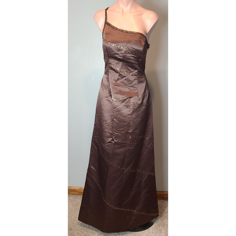 Vintage Brown Maxi Dress gown evening wear Armani Prada esque